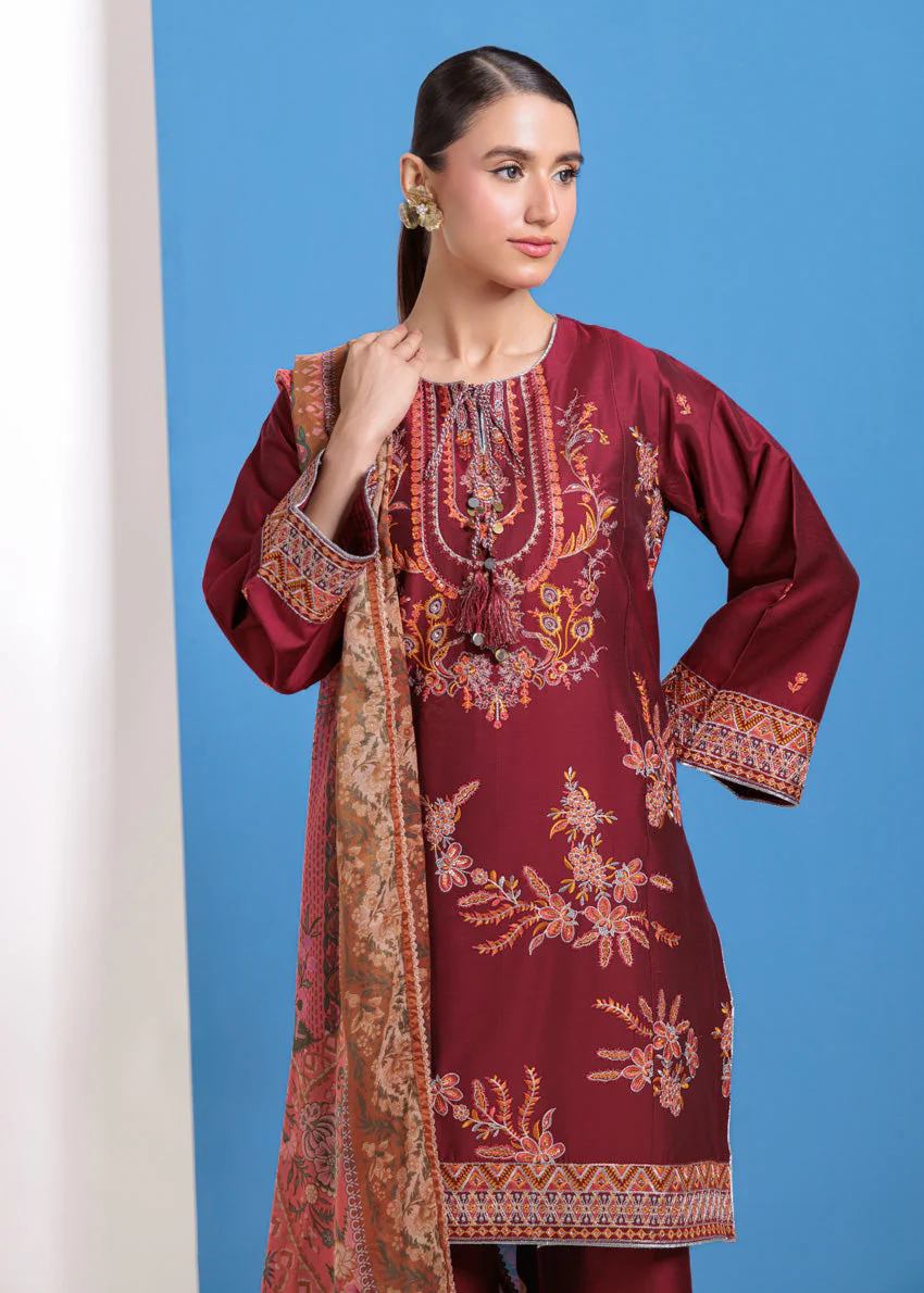 Maroon-Cotton Silk-3 Piece (WPS25FE3023) J(114) - Image 4