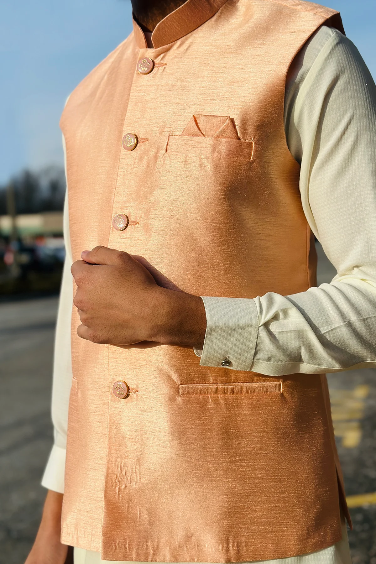 Men Waistcoat 371 PEACH - Image 3